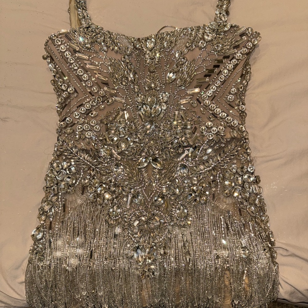 Sparkling Silver Fringe Mini Dress - Brand - Picture 5 of 6